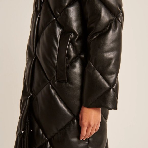 ❌SOLD ❌ NWT A&F Ultra Long Vegan Leather Quilted Puffer Coat SZ PETITE LARGE - Picture 7 of 12